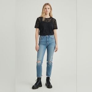 Penmans Vintage Elegant Black Lace Short Sleeve Top